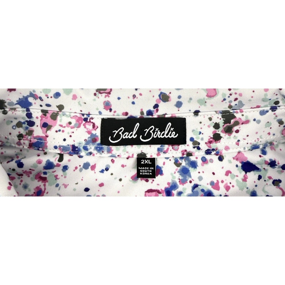 Bad Birdie Polo Shirt Men 2XL White Paint Splatter Golf Performance Stretch - Picture 9 of 11